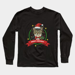 Meow Christmas with tuxedo Cat Long Sleeve T-Shirt